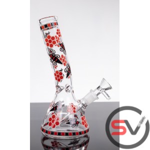ANGLED NECK BEES WITH ICE CATCHER GLASS BEAKER WATER PIPE 8inch